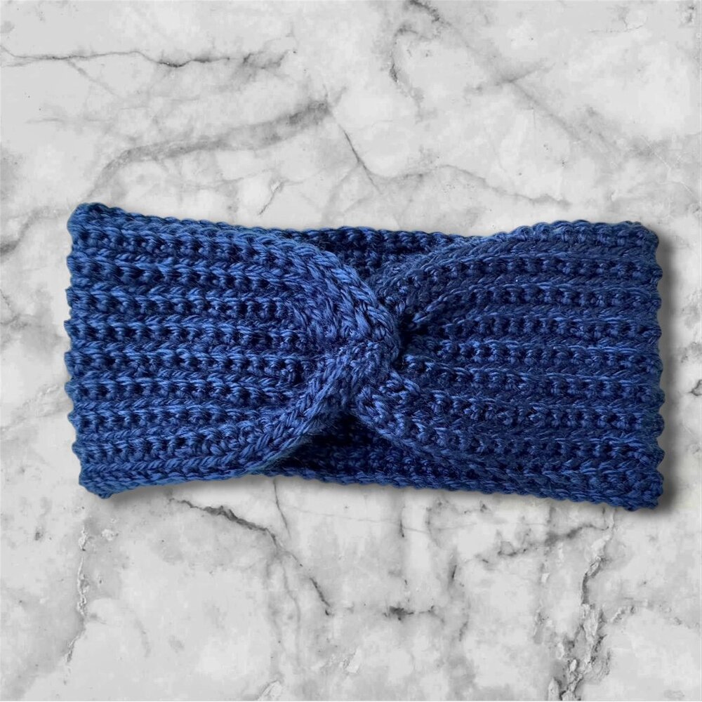 Headband Crochet X-Twist for Adults Medium Size Dark Blue Brand New Handmade